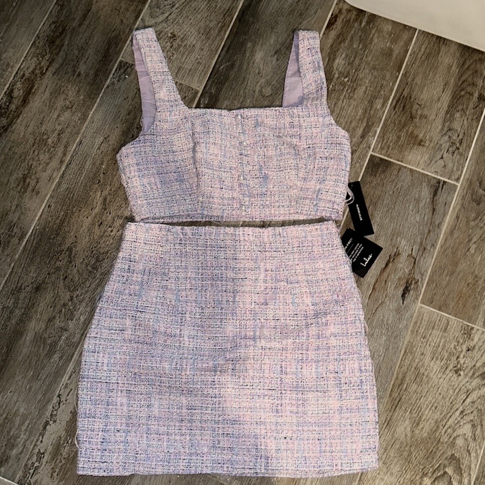 Lulus never worn purple plaid two piece with pearls